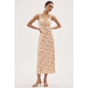 Cami NYC Rika Floral Hammered Silk Dress ivory pink size 6